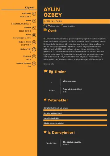 Güzellik Uzmanı Cv Örnekleri  cv indir